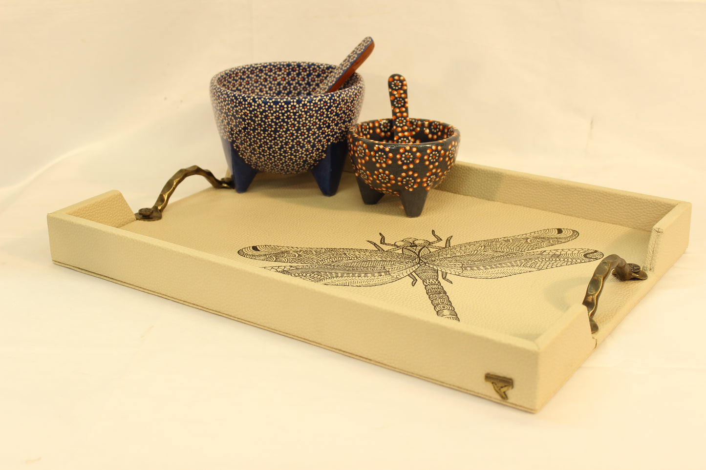 Black Dragonfly Serving Tray w/ Metal Handles