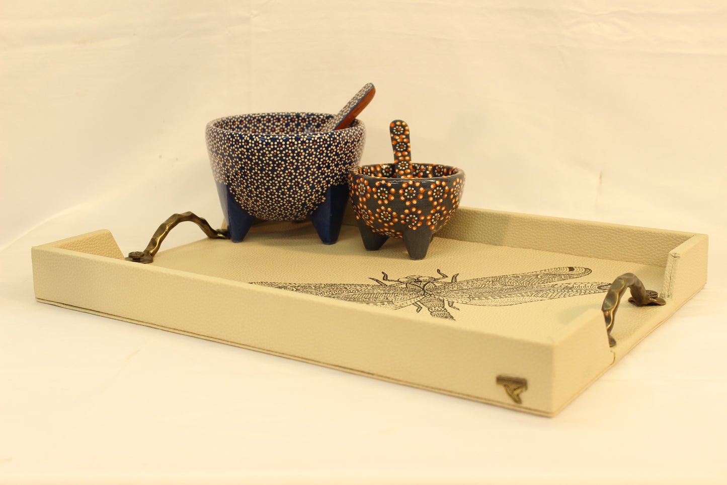 Black Dragonfly Serving Tray w/ Metal Handles