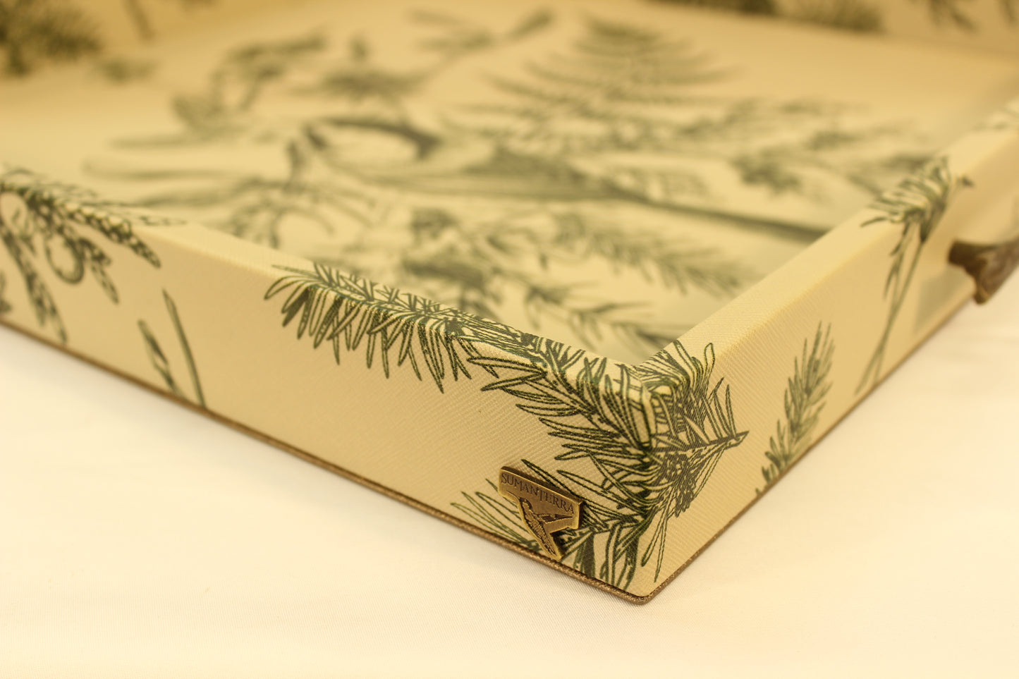 Green Floral Serving Tray w/ Metal Handles