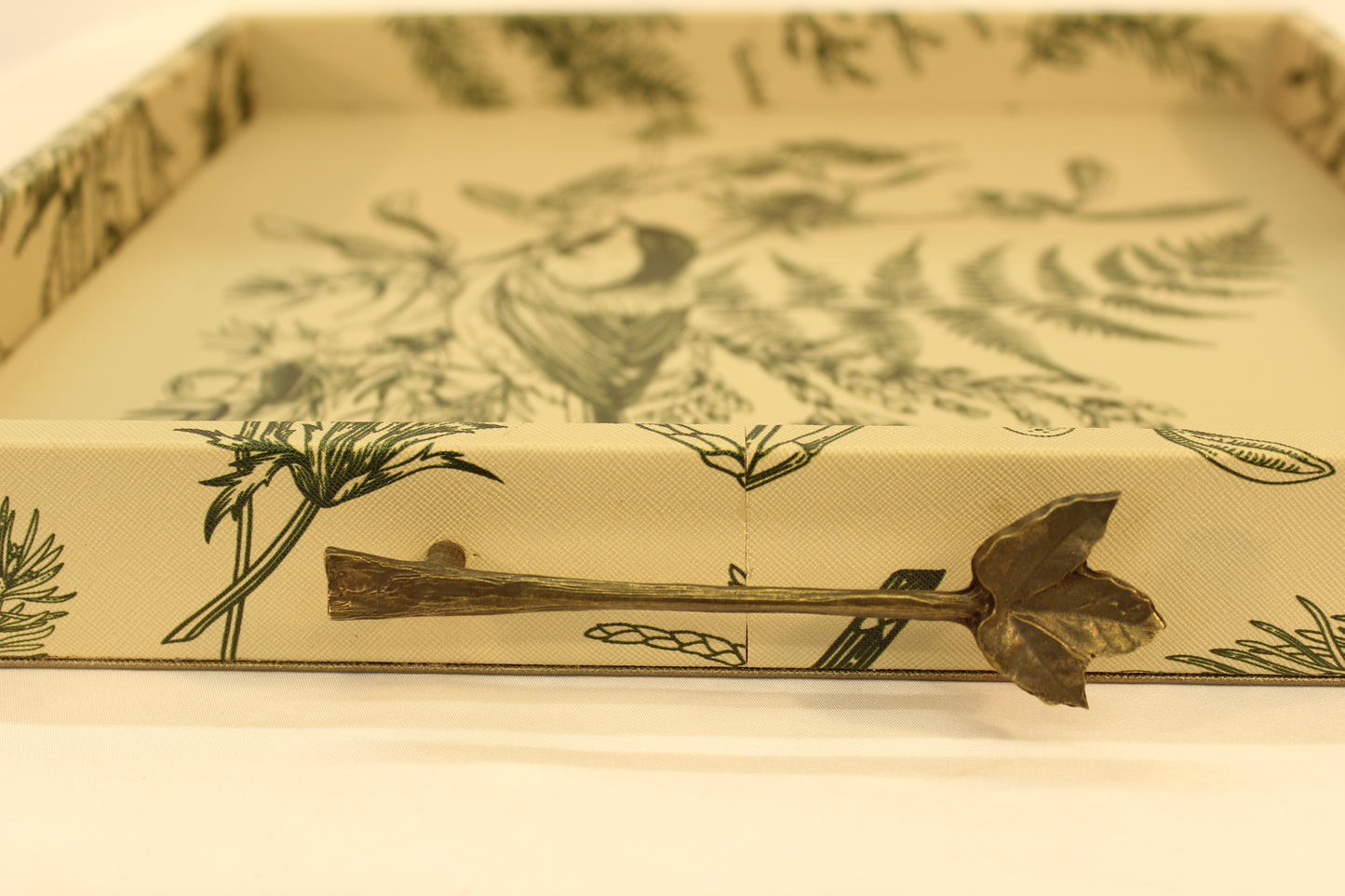 Green Floral Serving Tray w/ Metal Handles