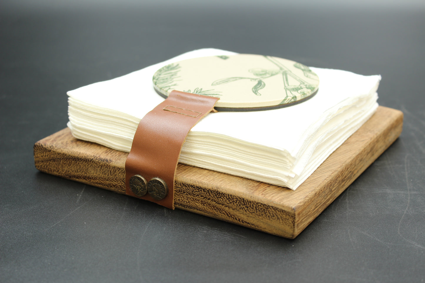 Green Floral Wood Napkin Holder