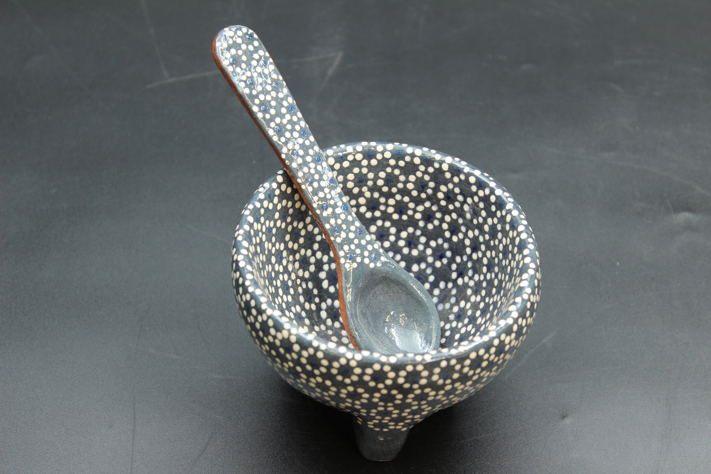 6oz Plomo Grey Ceramic Salsa Bowl w/ Spoon