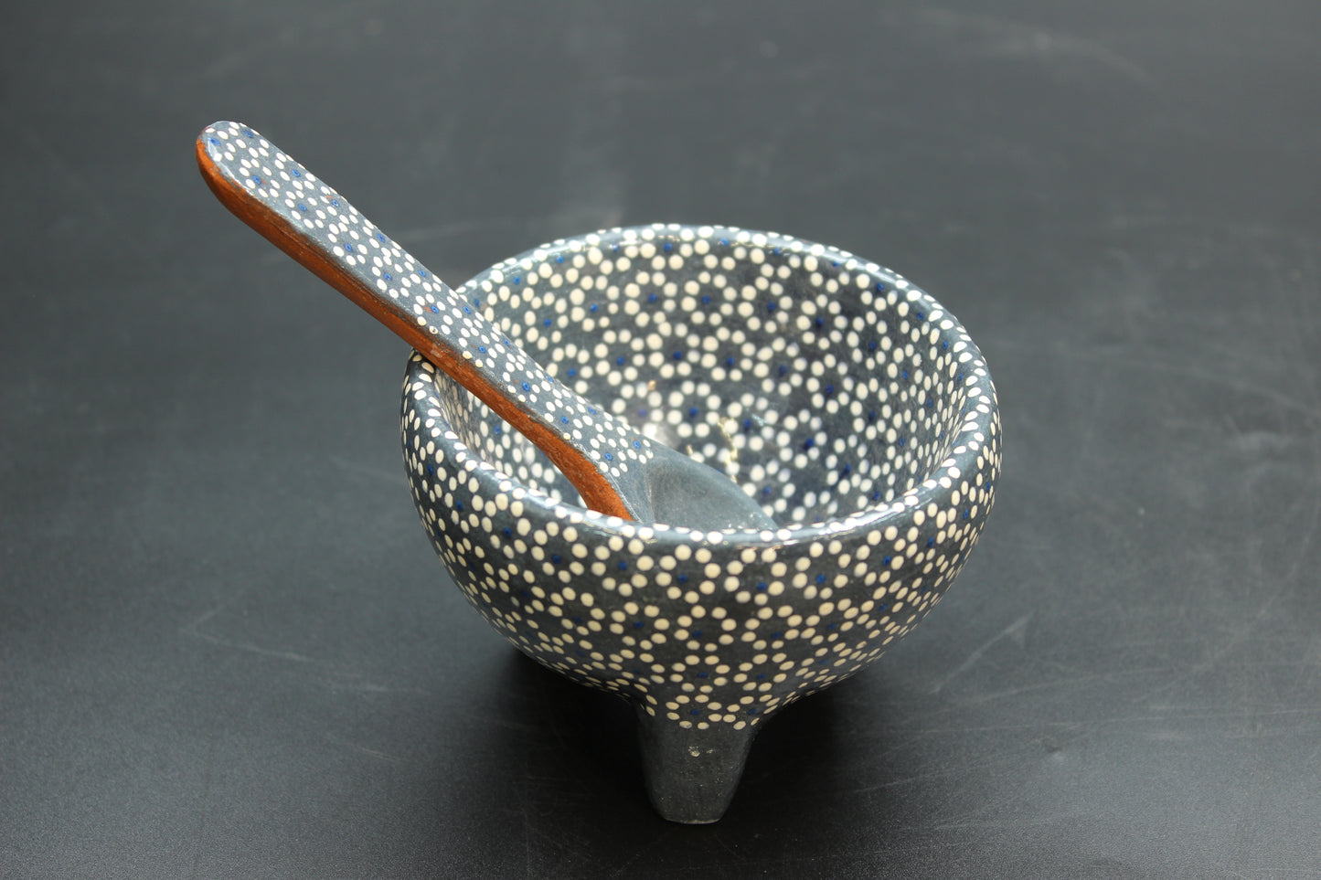 6oz Plomo Grey Ceramic Salsa Bowl w/ Spoon