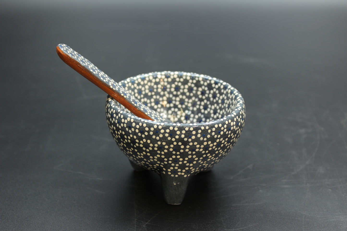 6oz Plomo Grey Ceramic Salsa Bowl w/ Spoon