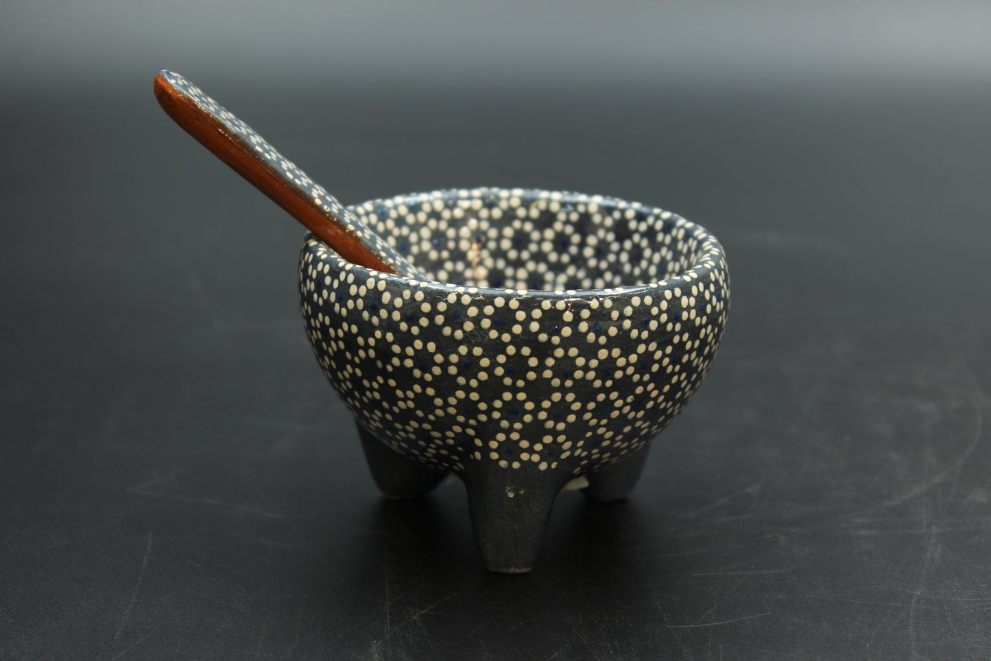 6oz Plomo Grey Ceramic Salsa Bowl w/ Spoon
