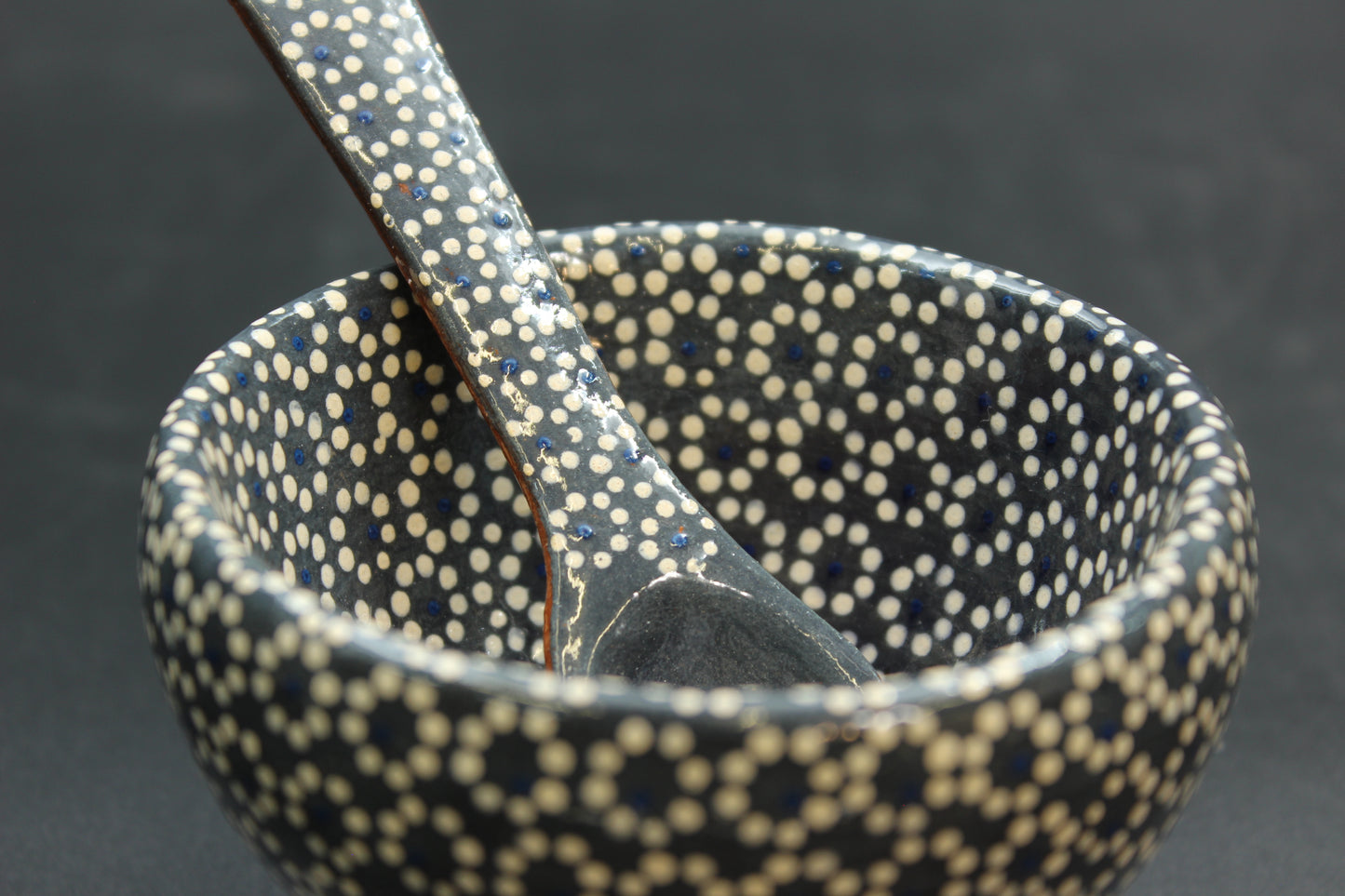 6oz Plomo Grey Ceramic Salsa Bowl w/ Spoon