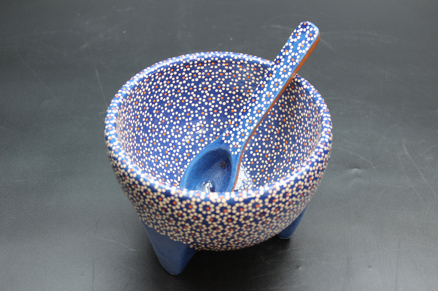 24oz Royal Blue Ceramic Salsa Bowl w/ Spoon