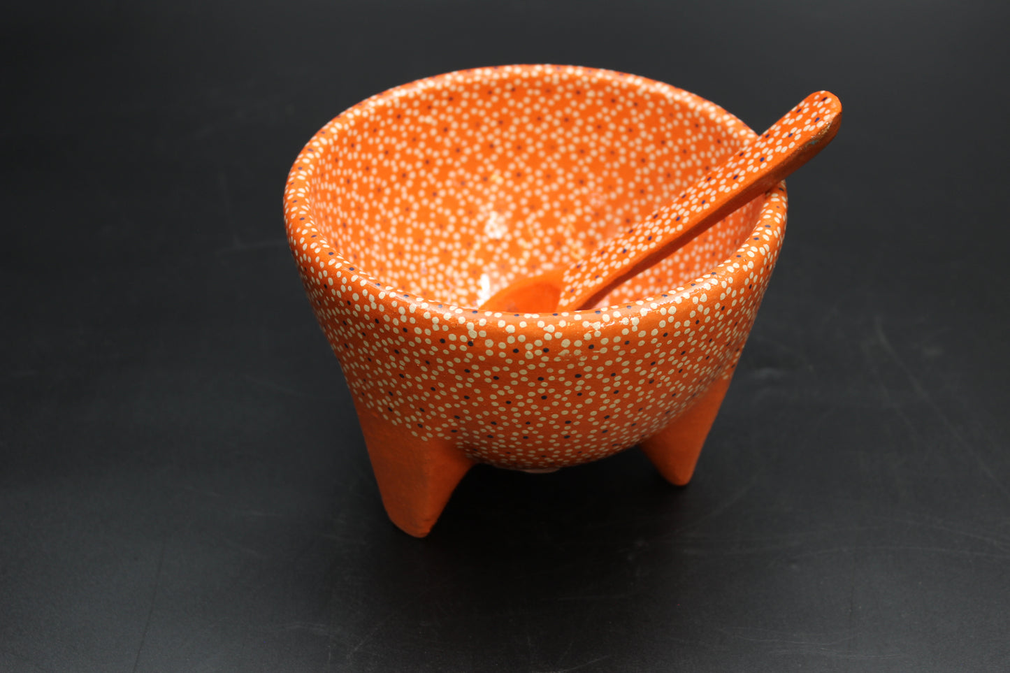 24oz Fire Orange Ceramic Salsa Bowl w/ Spoon