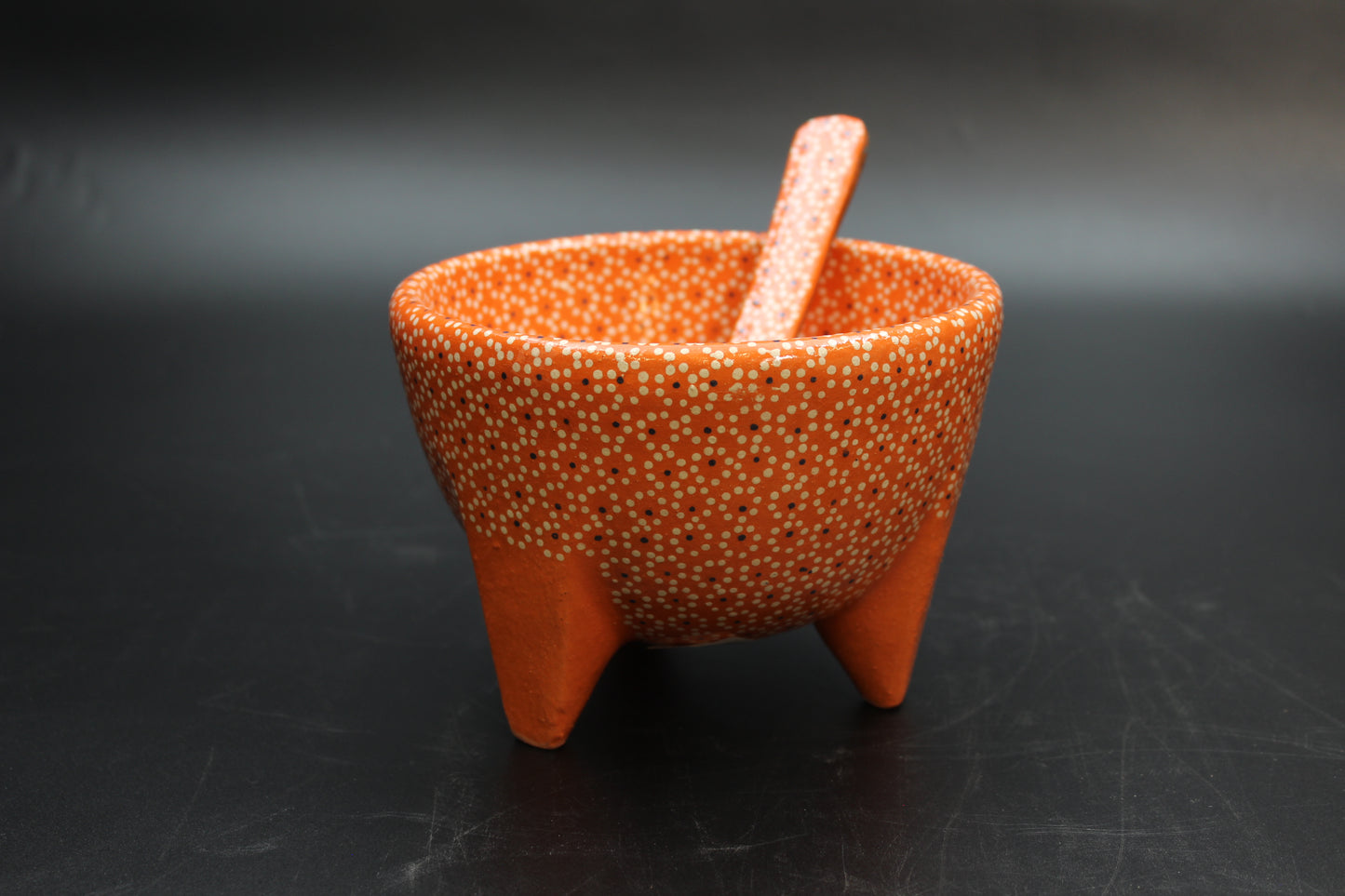 24oz Fire Orange Ceramic Salsa Bowl w/ Spoon