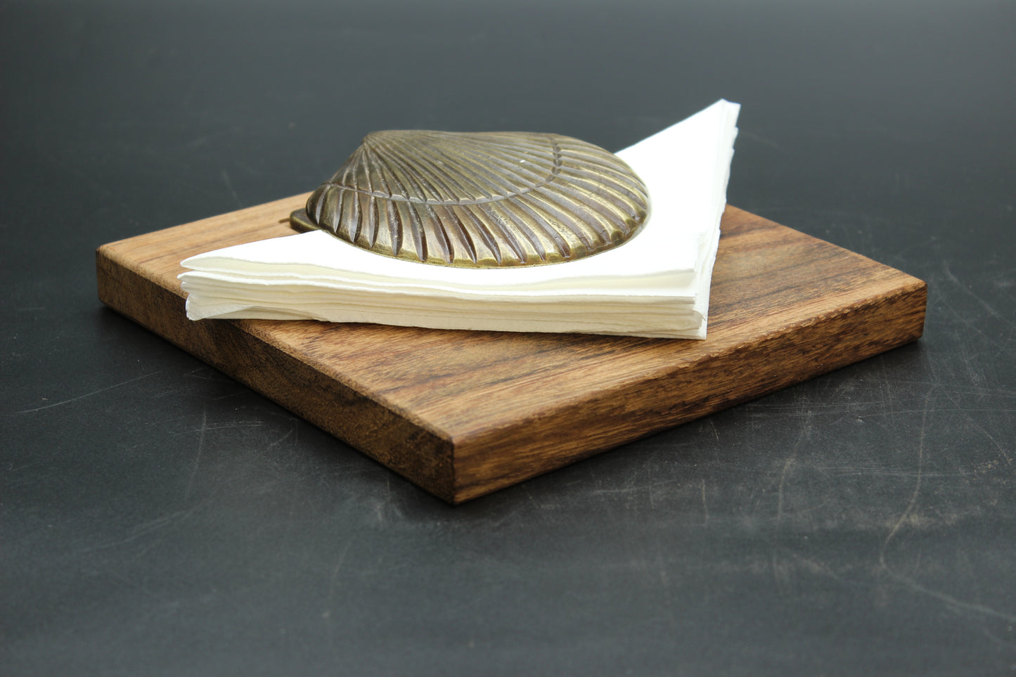 Brass Clam Wood Napkin Holder