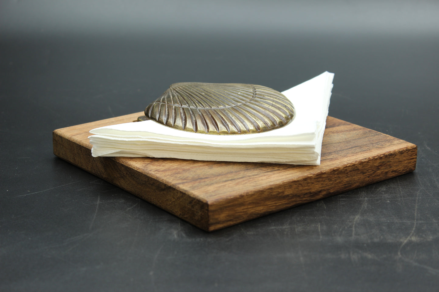 Brass Clam Wood Napkin Holder