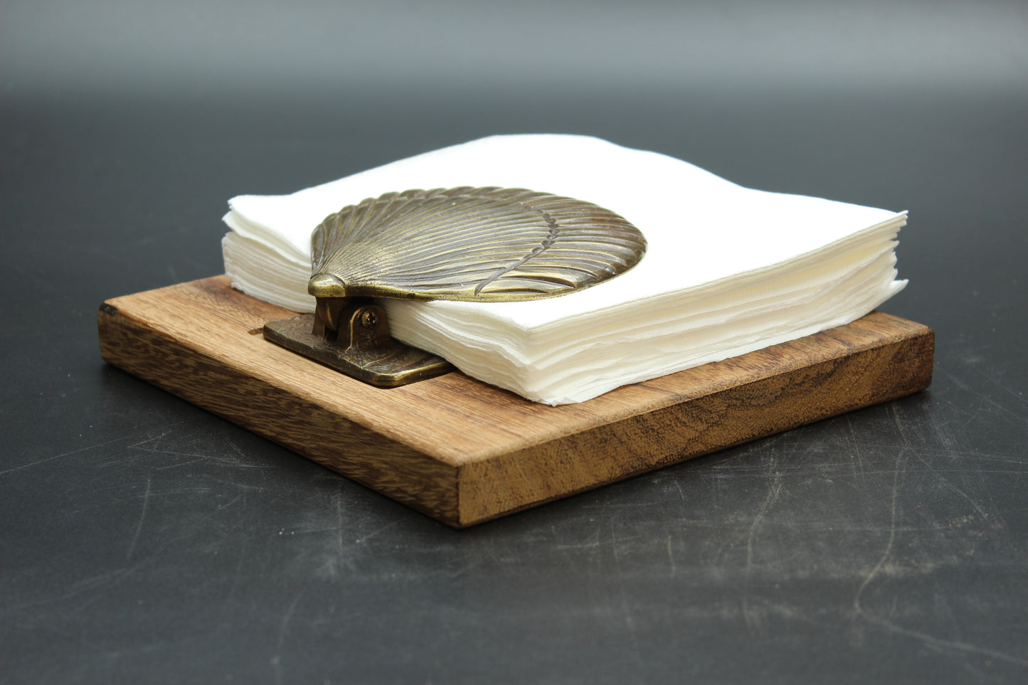 Brass Clam Wood Napkin Holder