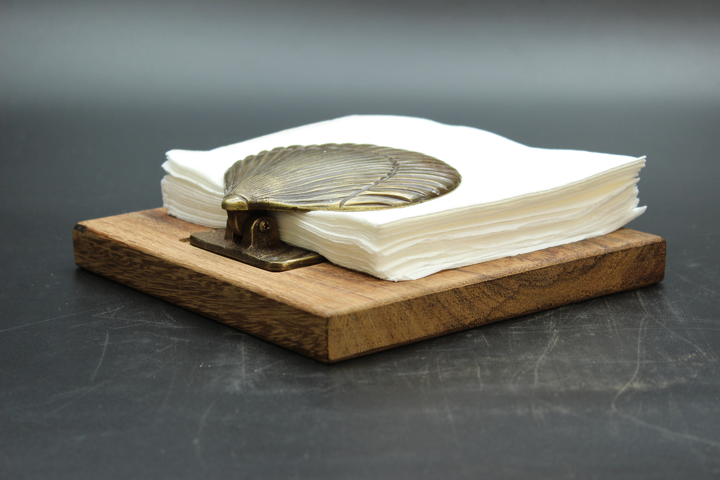 Brass Clam Wood Napkin Holder