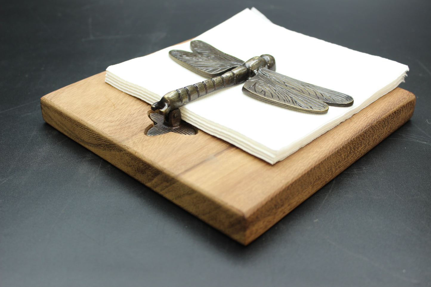 Brass Dragonfly Wood Napkin Holder