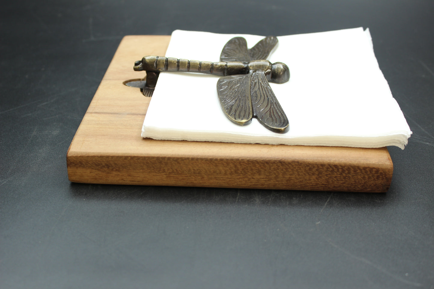 Brass Dragonfly Wood Napkin Holder