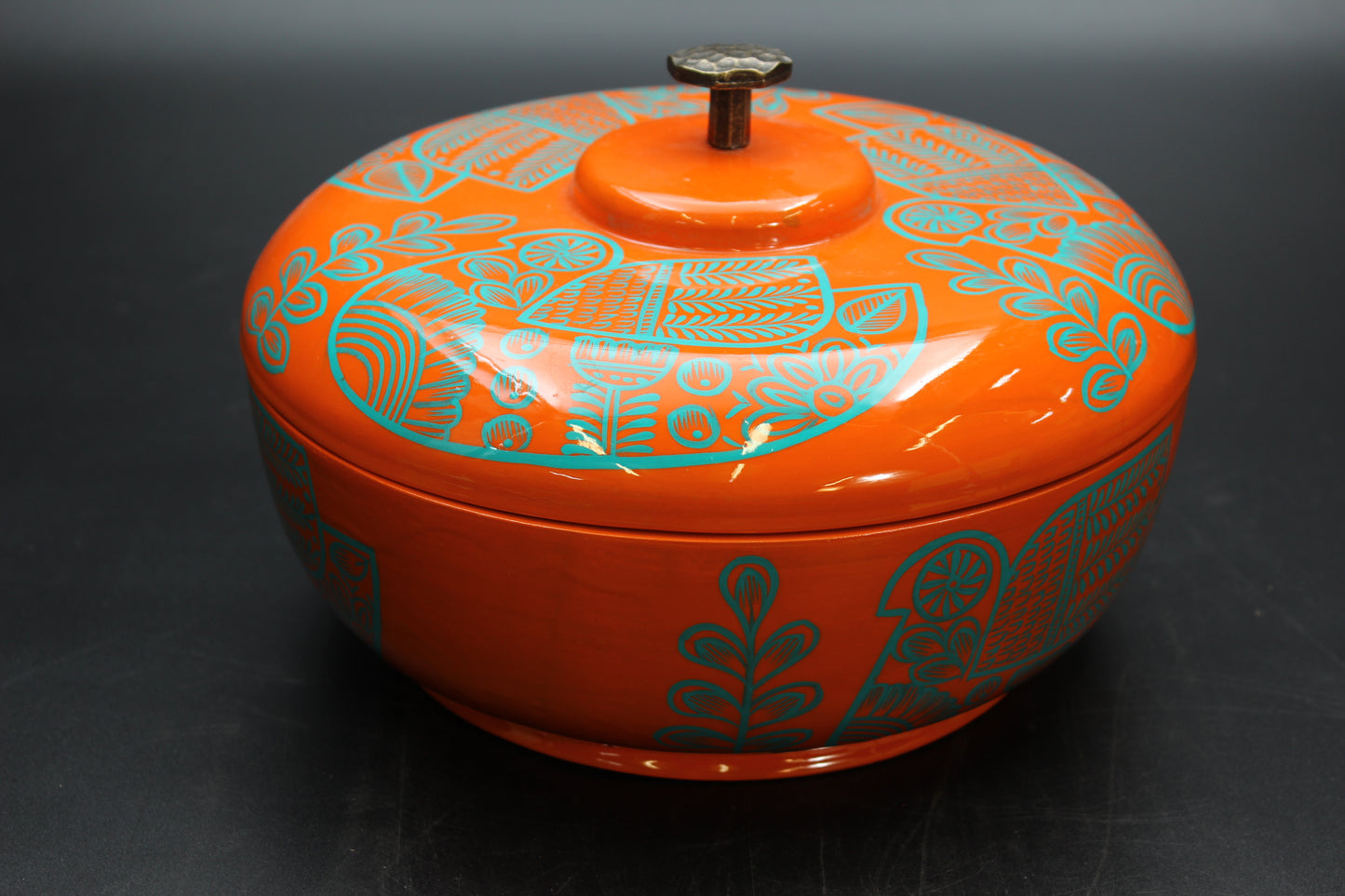 Orange Handmade Tortilla Holder w/ Metal Handle