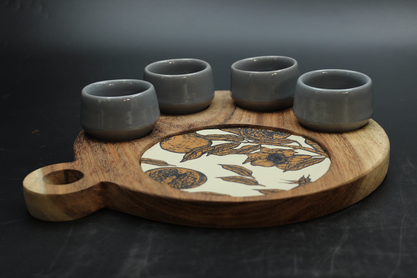 Grey Mezcalero and Pomegranate Wood Tray Set (Set of 4)