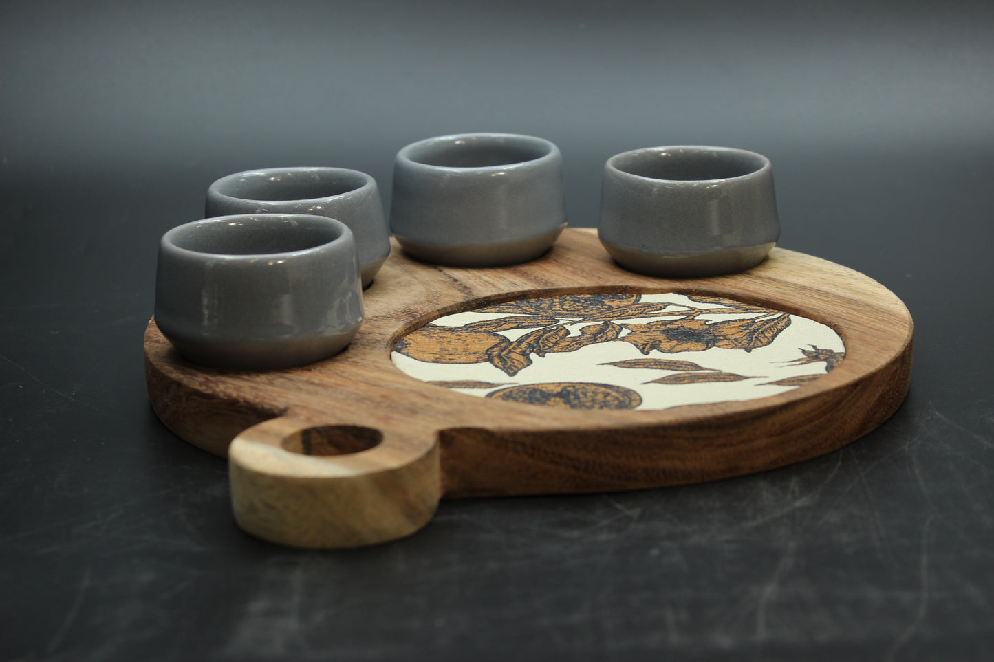 Grey Mezcalero and Pomegranate Wood Tray Set (Set of 4)