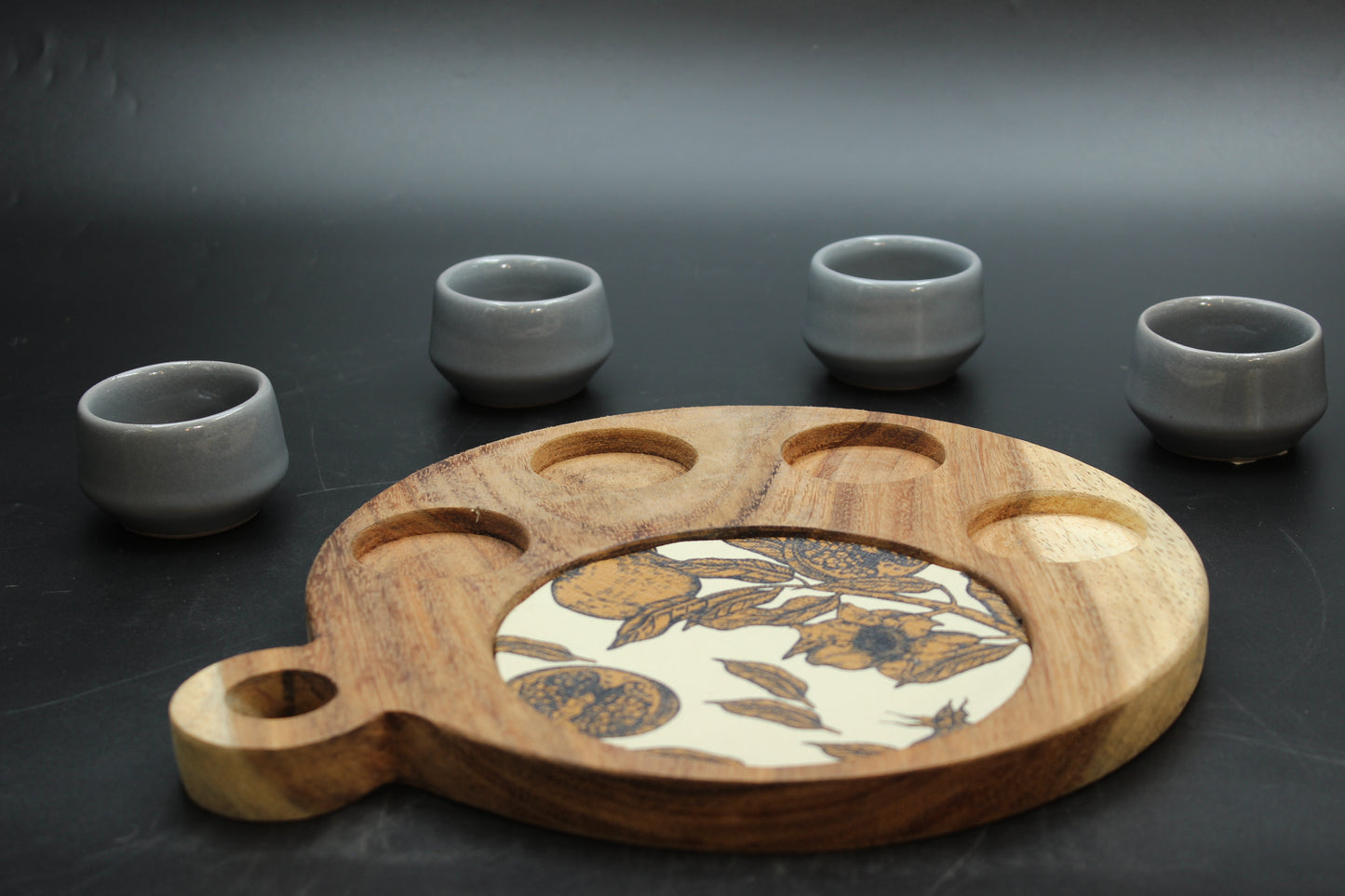 Grey Mezcalero and Pomegranate Wood Tray Set (Set of 4)