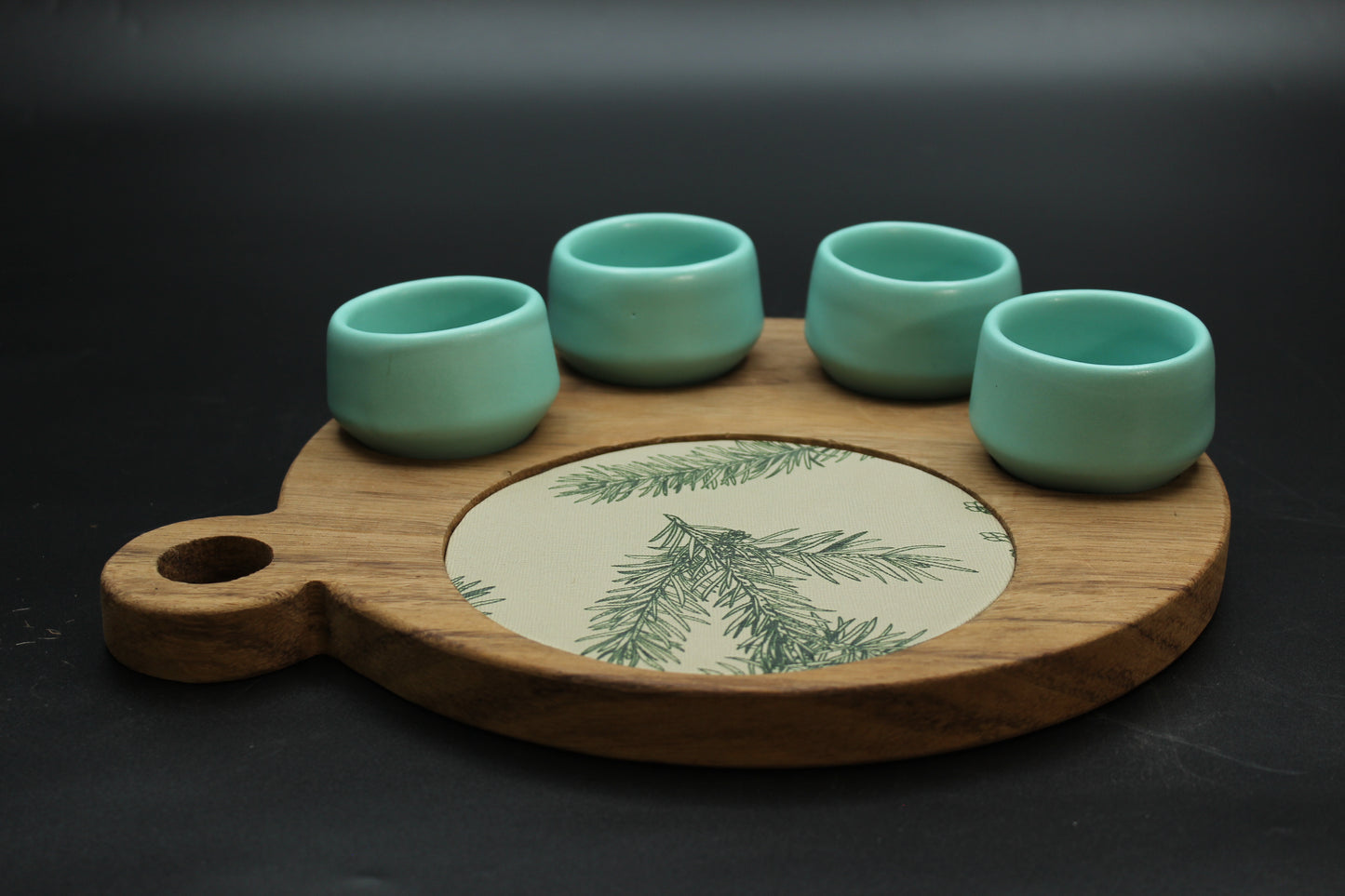 Teal Mezcalero and Floral Wood Tray Set (Set of 4)
