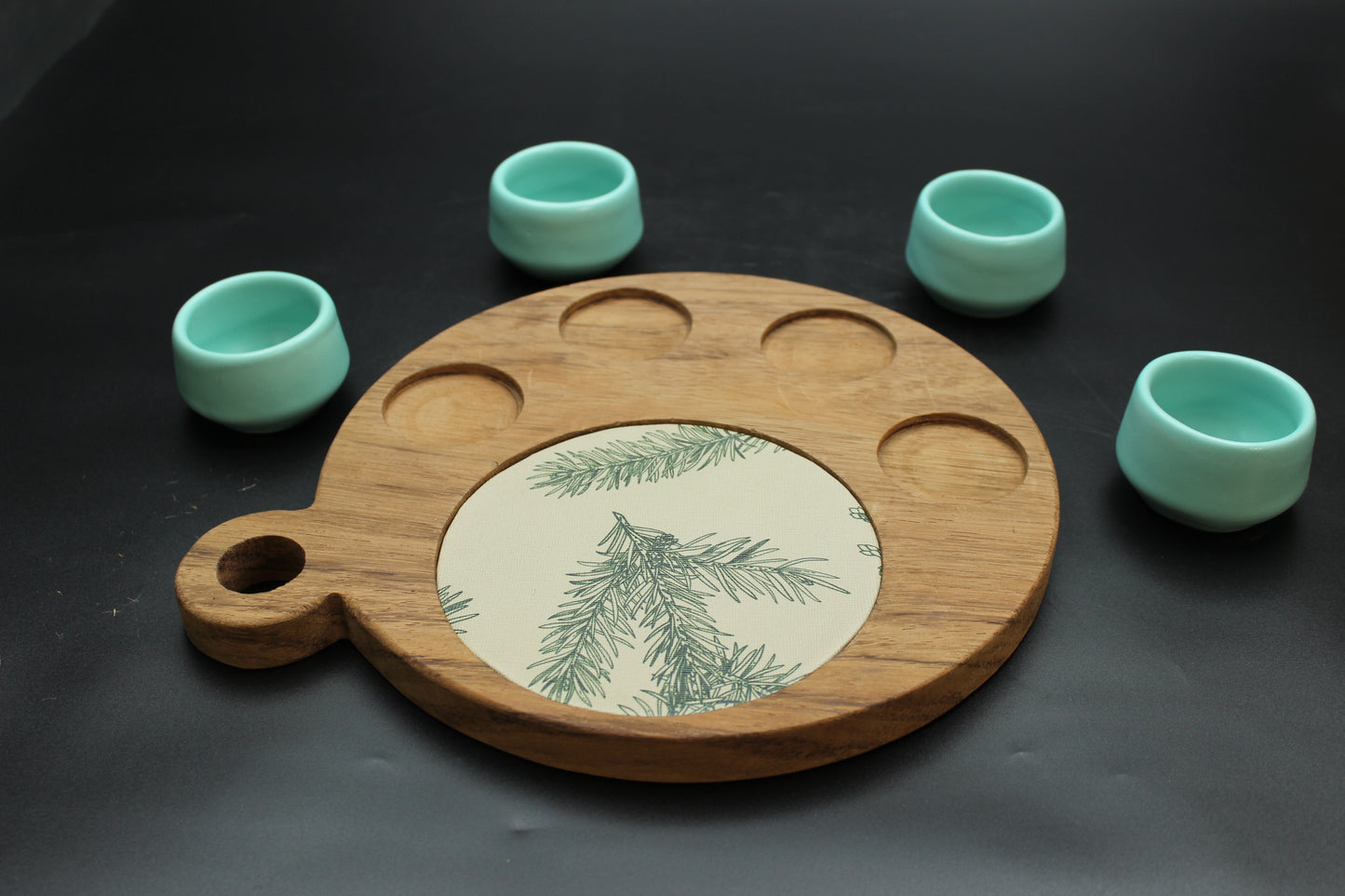 Teal Mezcalero and Floral Wood Tray Set (Set of 4)