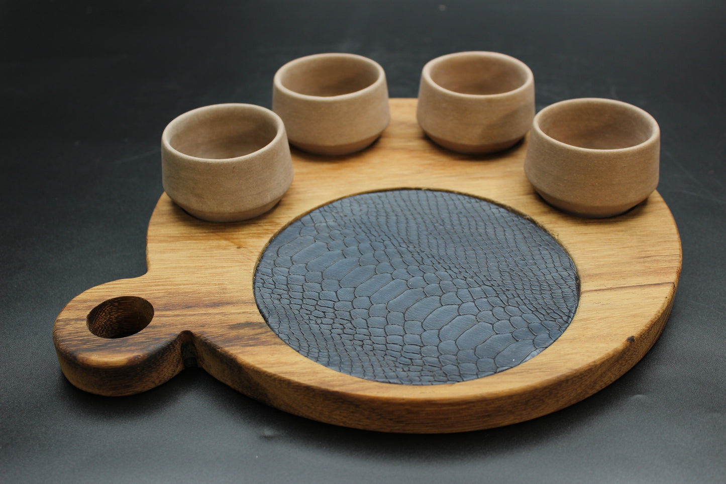 Sand Mezcalero and Blue Snakeskin Wood Tray Set (Set of 4)