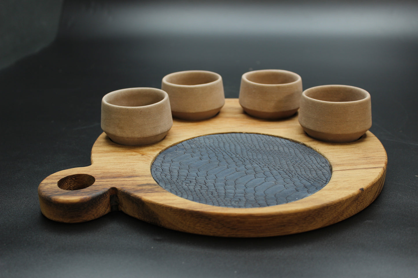 Sand Mezcalero and Blue Snakeskin Wood Tray Set (Set of 4)
