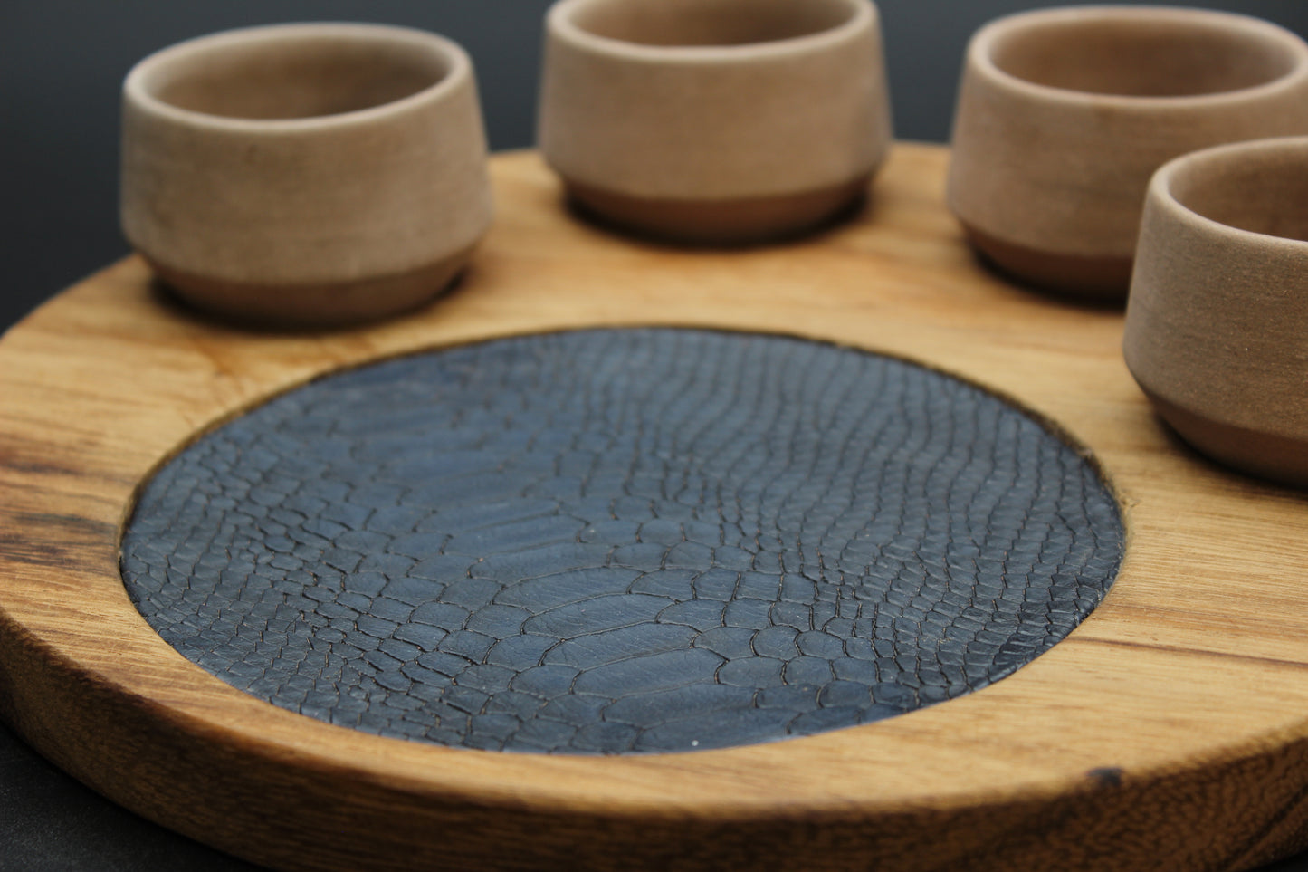 Sand Mezcalero and Blue Snakeskin Wood Tray Set (Set of 4)