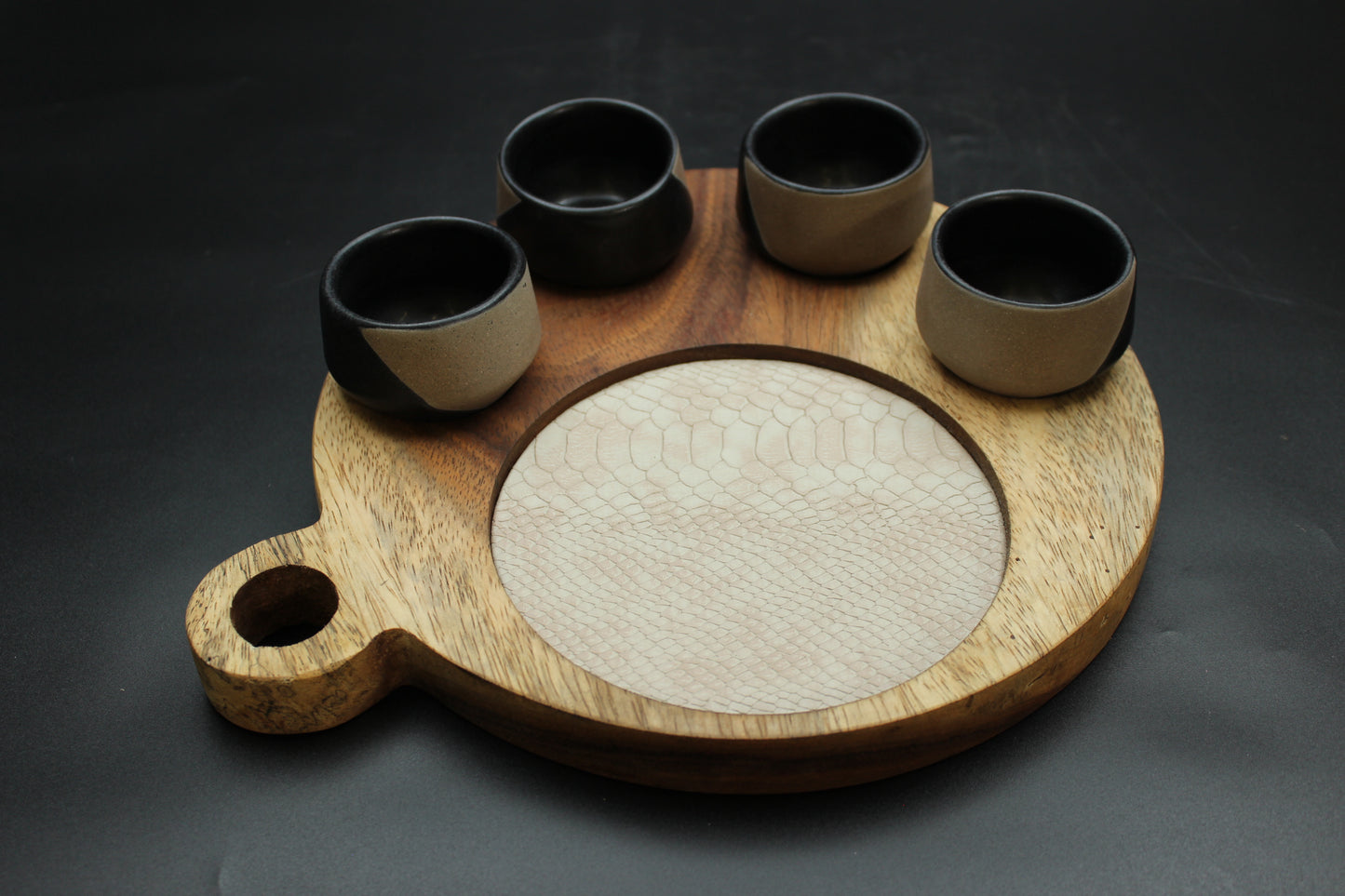 Black Sand Mezcalero & Snakeskin Wood Tray Set (Set of 4)