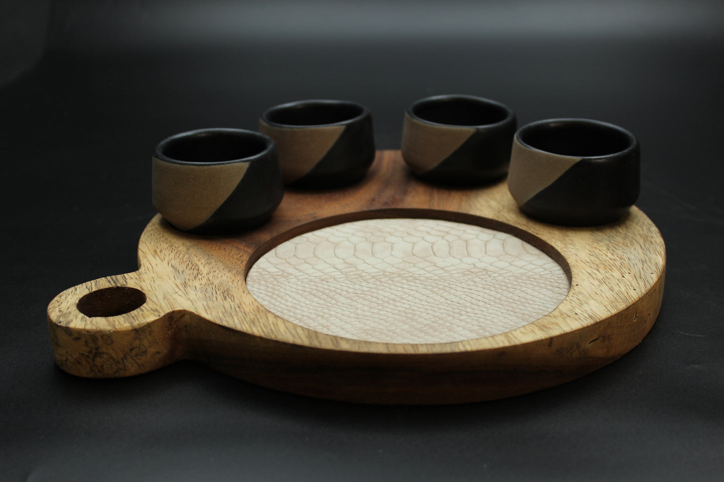 Black Sand Mezcalero & Snakeskin Wood Tray Set (Set of 4)