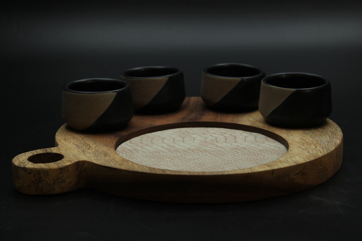 Black Sand Mezcalero & Snakeskin Wood Tray Set (Set of 4)