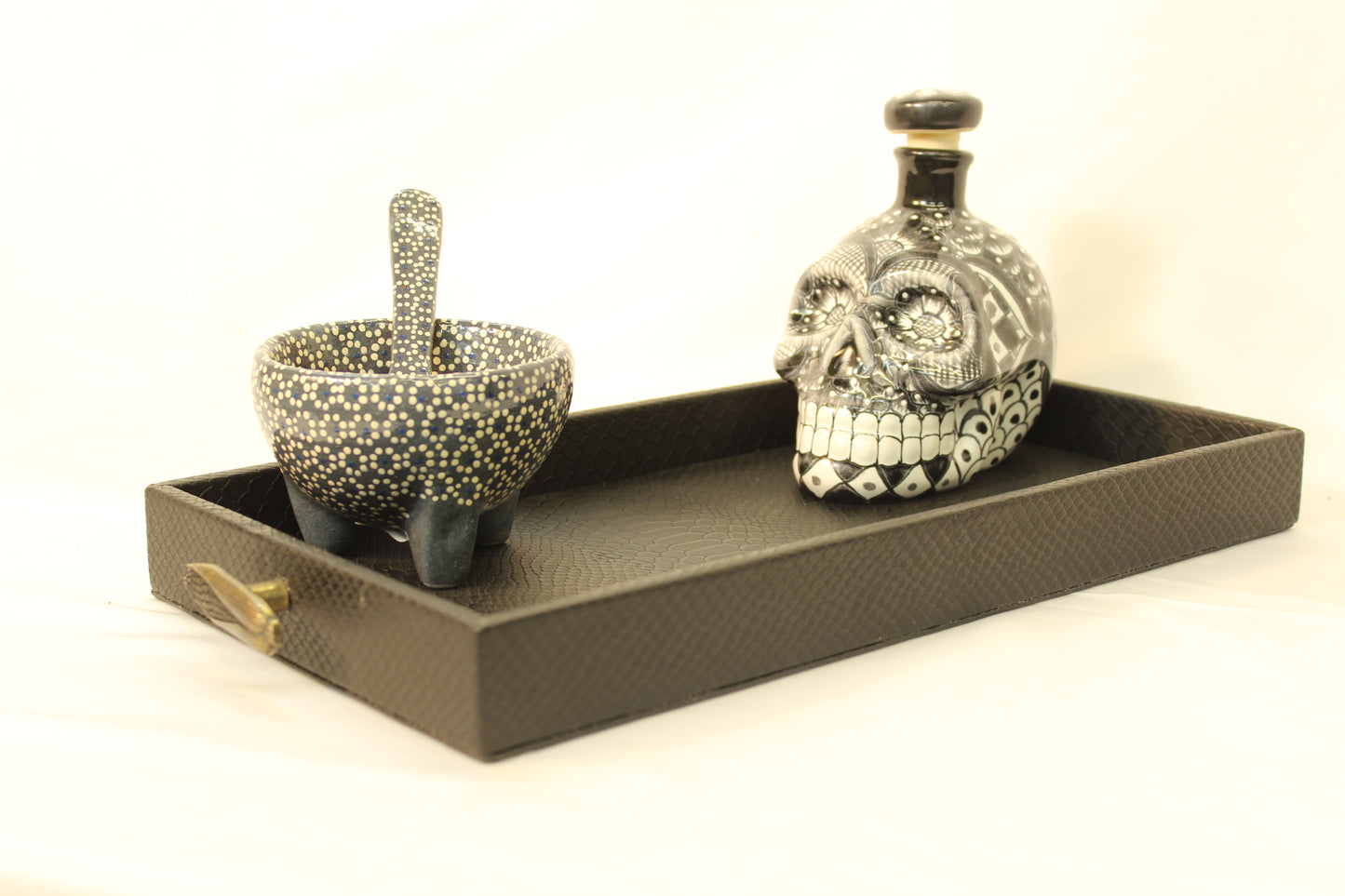Black Snakeskin Serving Tray w/ Corncob Handles