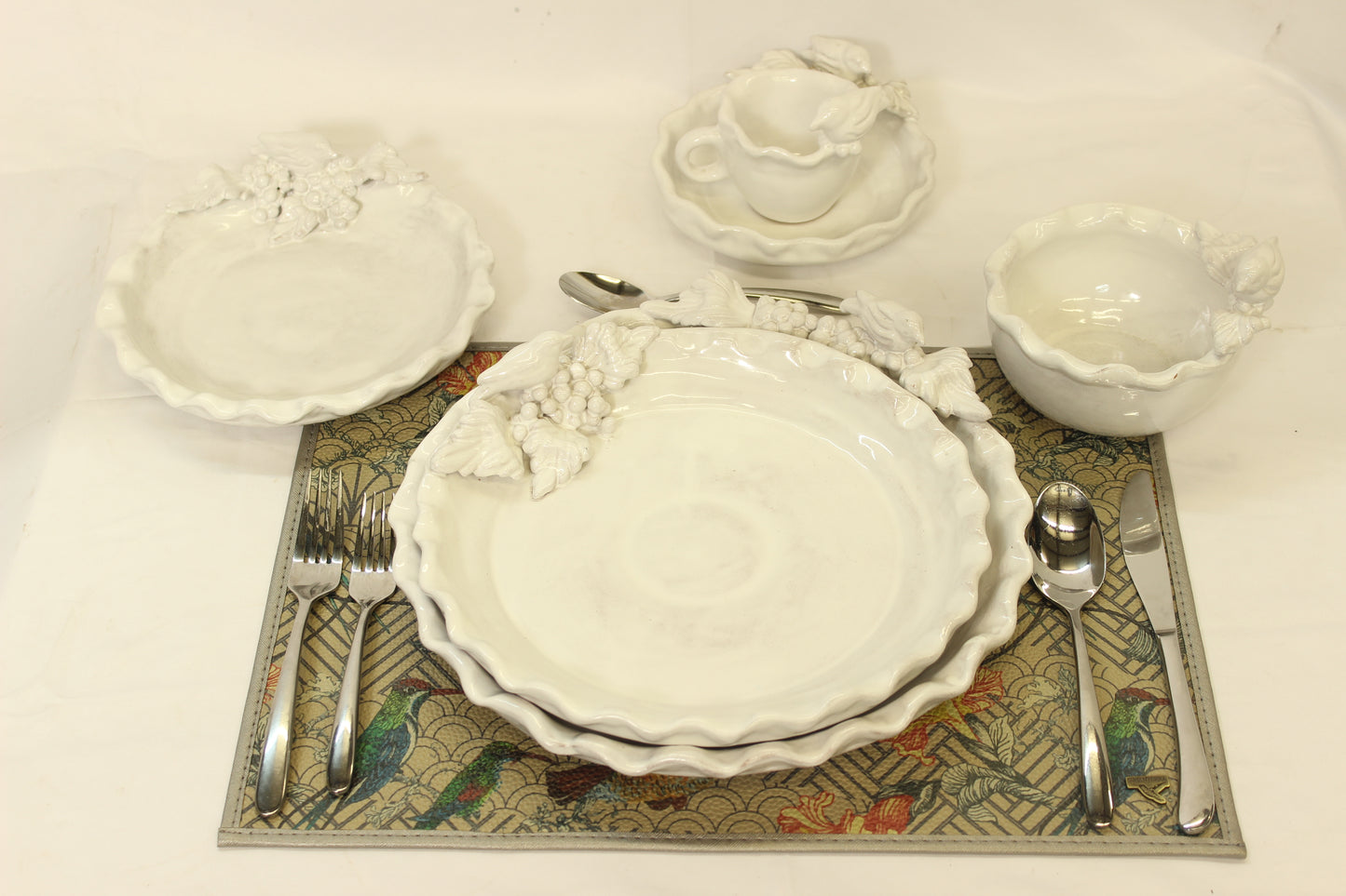 36 pc Fruit & Birds Handmade Ceramic Dinnerware Set (For 6 People)