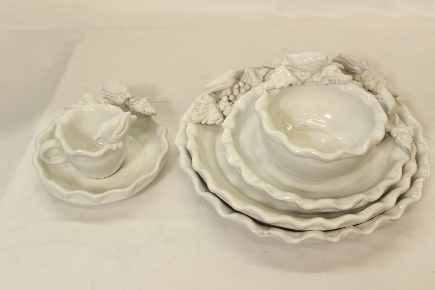 36 pc Fruit & Birds Handmade Ceramic Dinnerware Set (For 6 People)