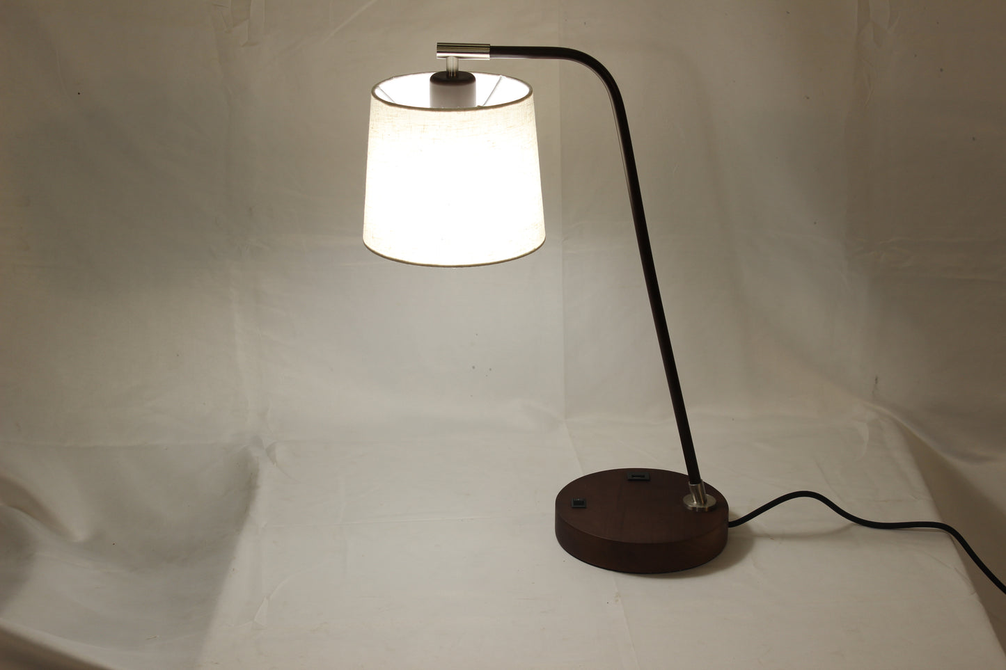 Dark Walnut & Brushed Nickel Desk Lamp w/ USB Port