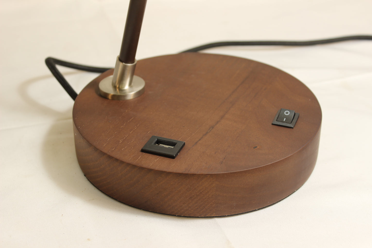 Dark Walnut & Brushed Nickel Desk Lamp w/ USB Port