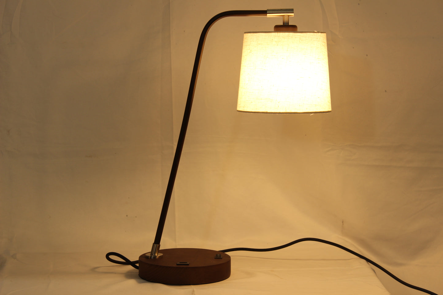 Dark Walnut & Brushed Nickel Desk Lamp w/ USB Port