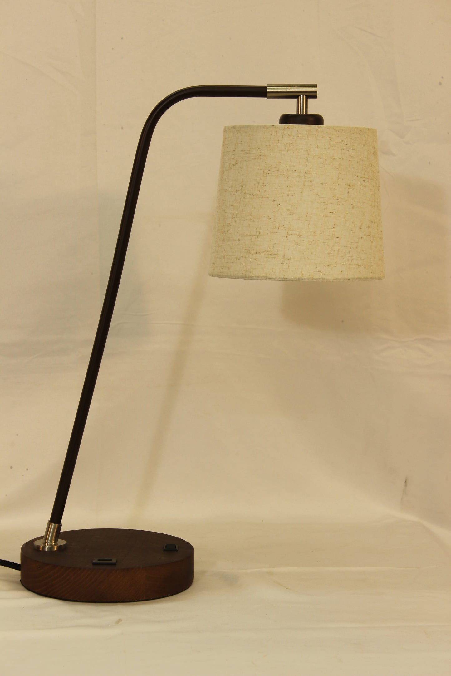 Dark Walnut & Brushed Nickel Desk Lamp w/ USB Port