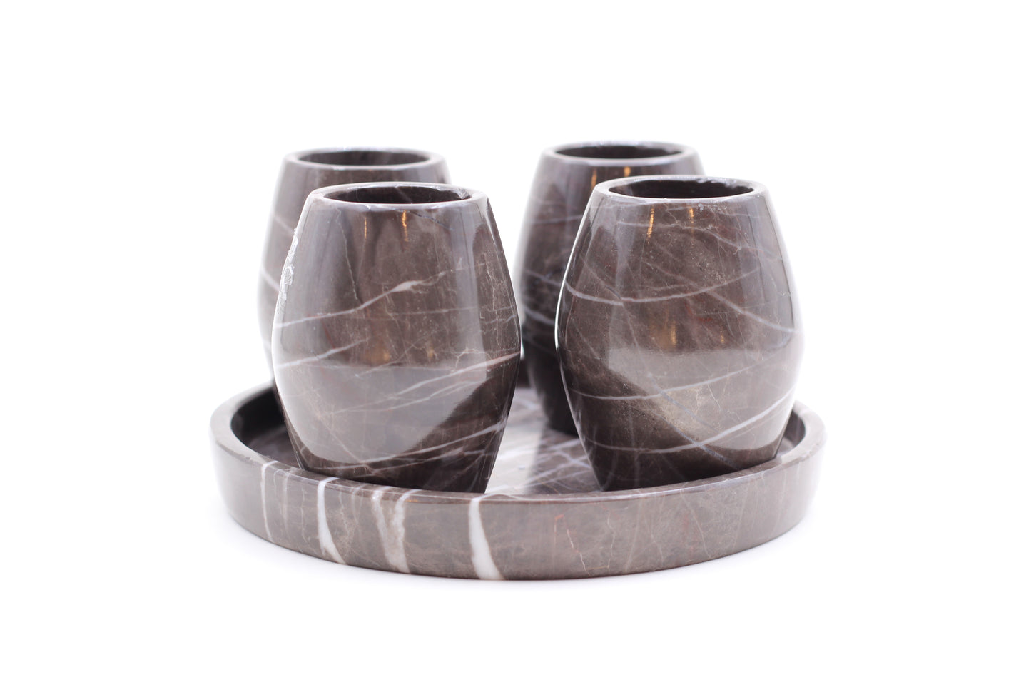Brown Marble Mezcal Shot Glass Set with Tray – 5 Piece Set