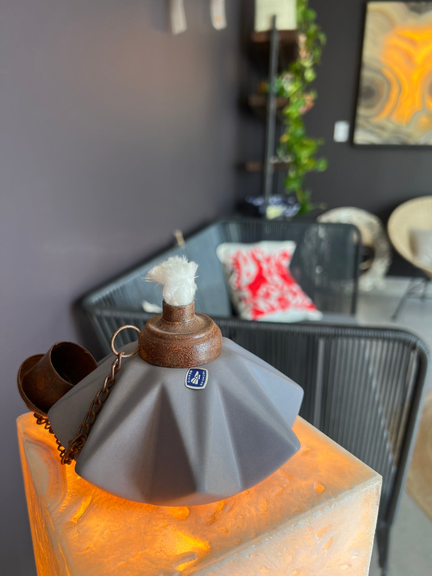 Grey Ceramic & Brass Citronella Candle