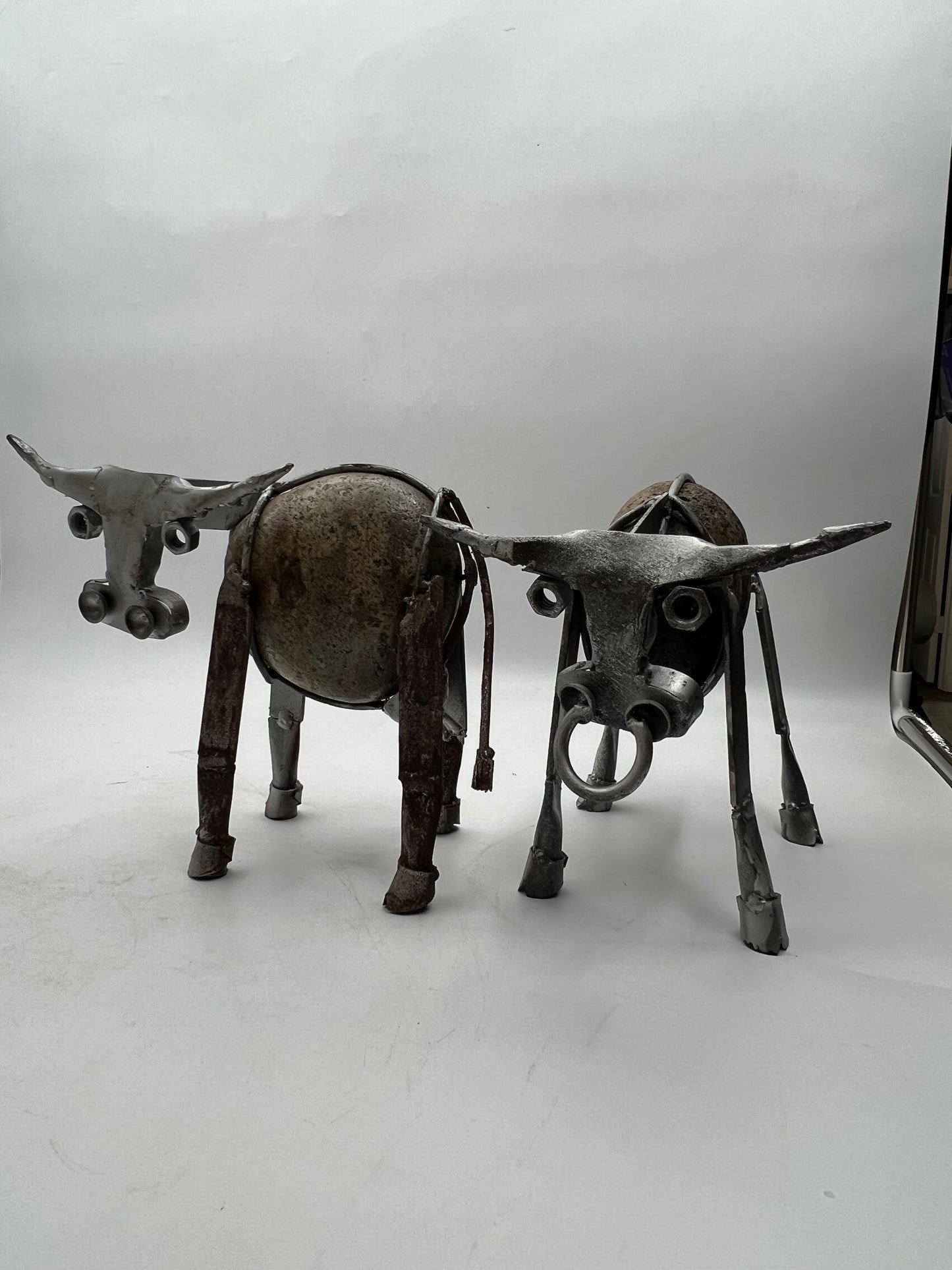 2pc Steel & Stone Bull Figurine Set