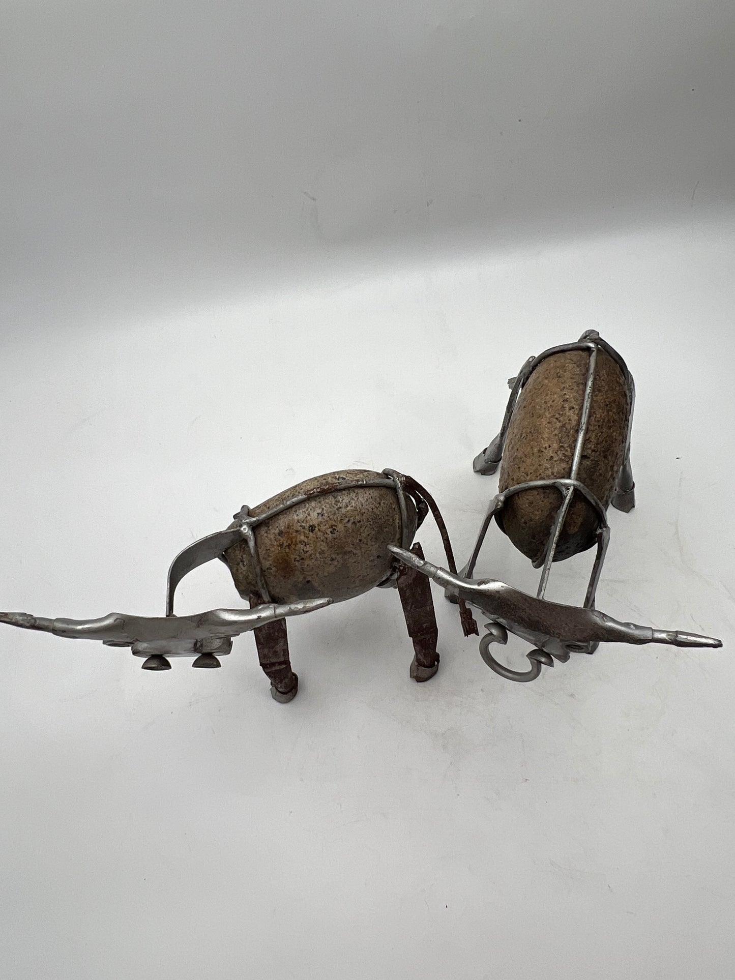 2pc Steel & Stone Bull Figurine Set