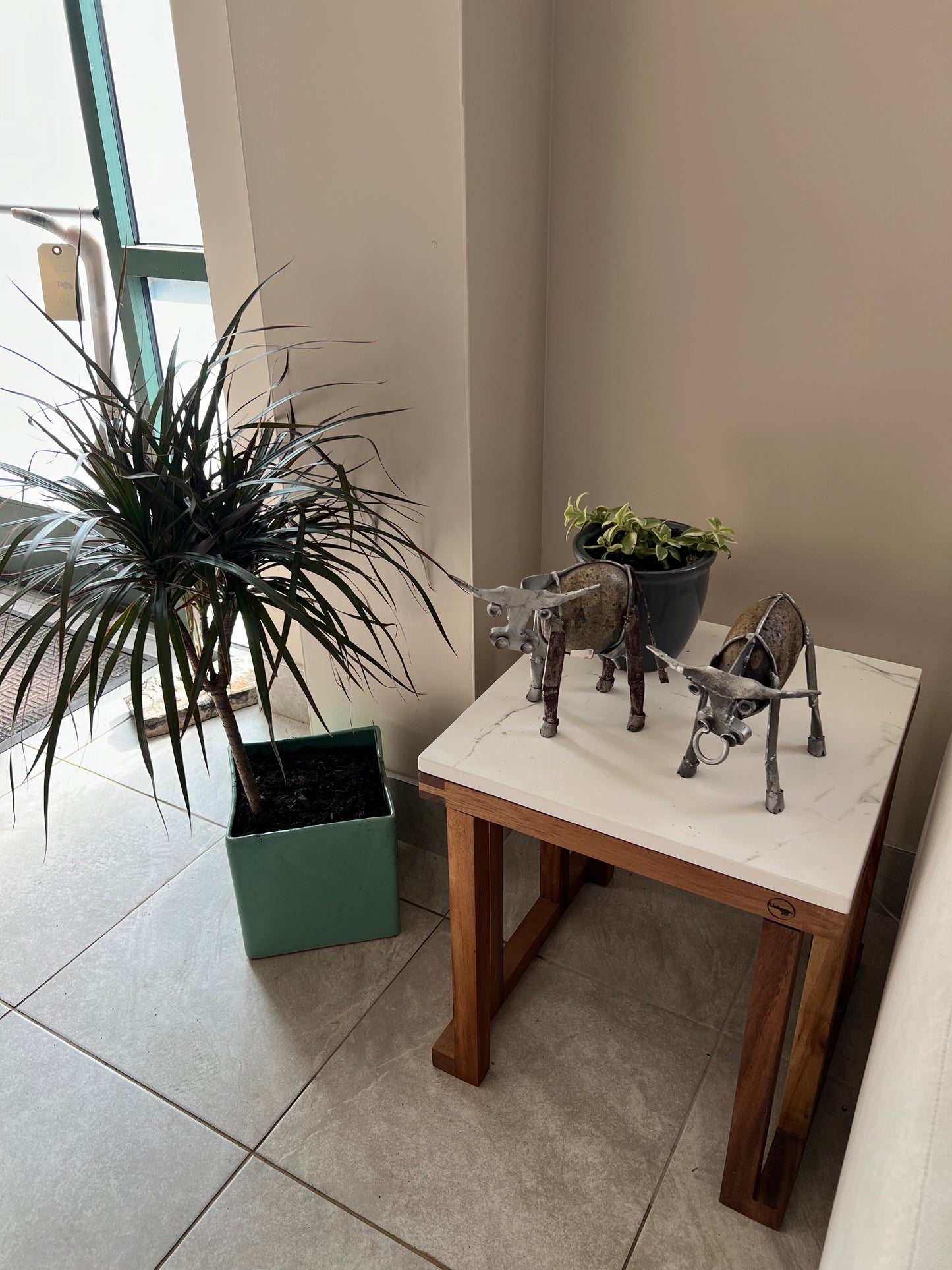 2pc Steel & Stone Bull Figurine Set
