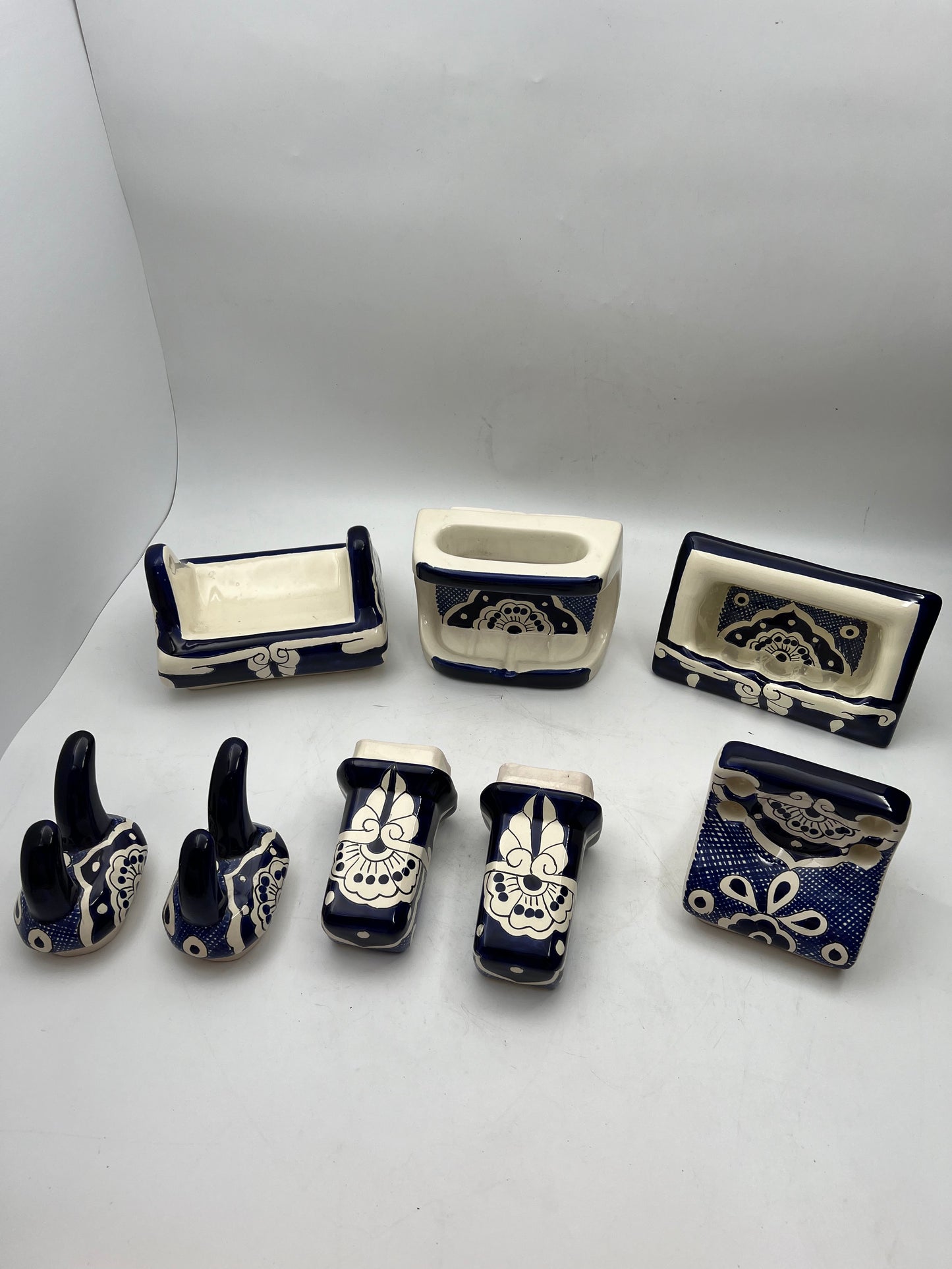8pc Blue Talavera Bathroom Hardware Set