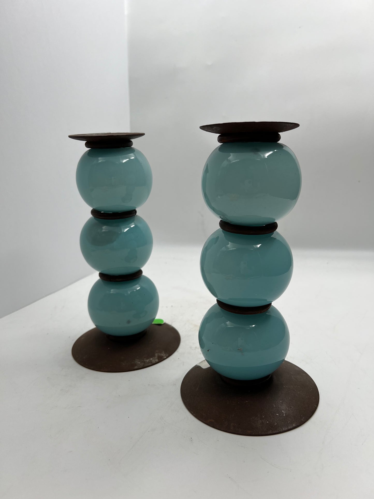 Rustic Blue Ceramic & Rusted Bronze Candelabro