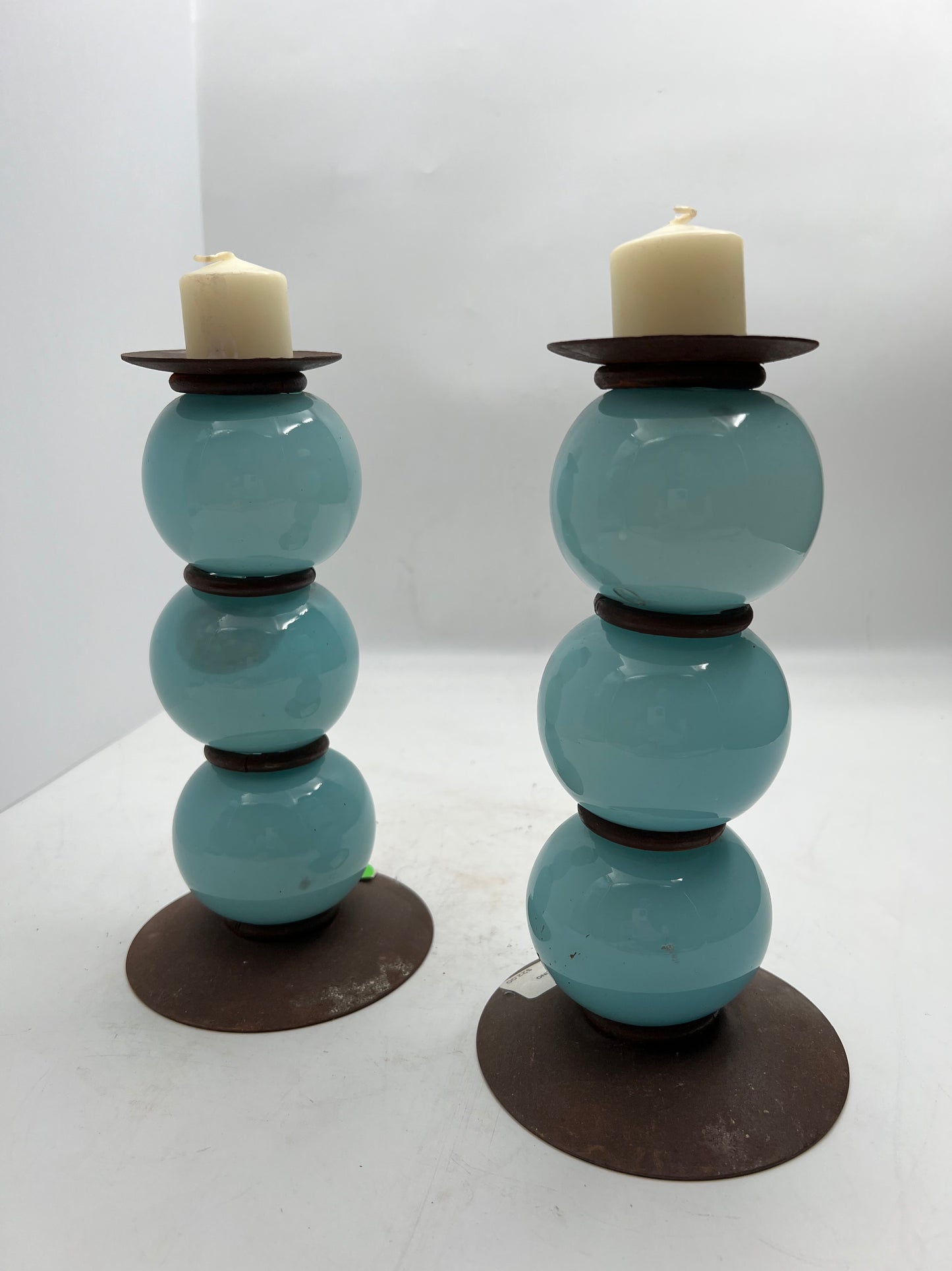 Rustic Blue Ceramic & Rusted Bronze Candelabro