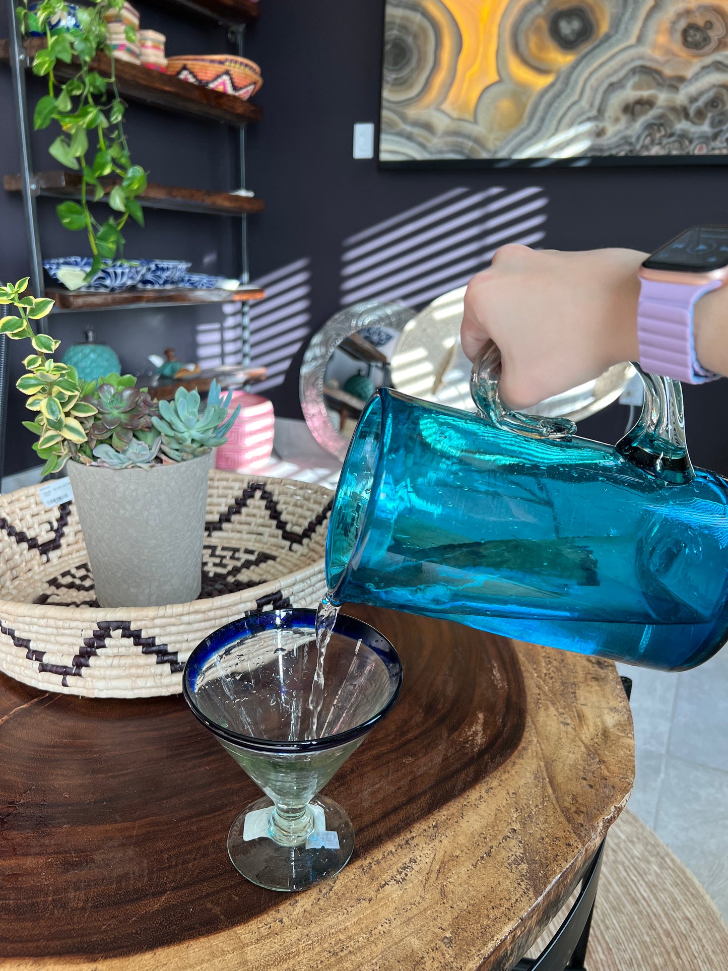 Blown Glass Blue Pitcher