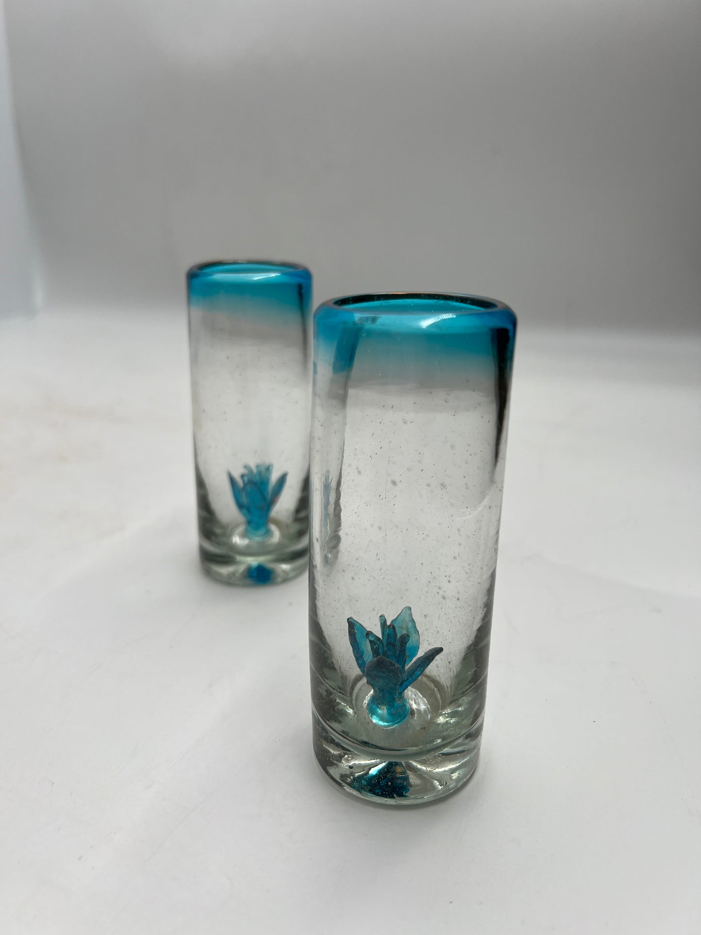 Clear & Blue Blown Glass Agave Tequila Shot Glass
