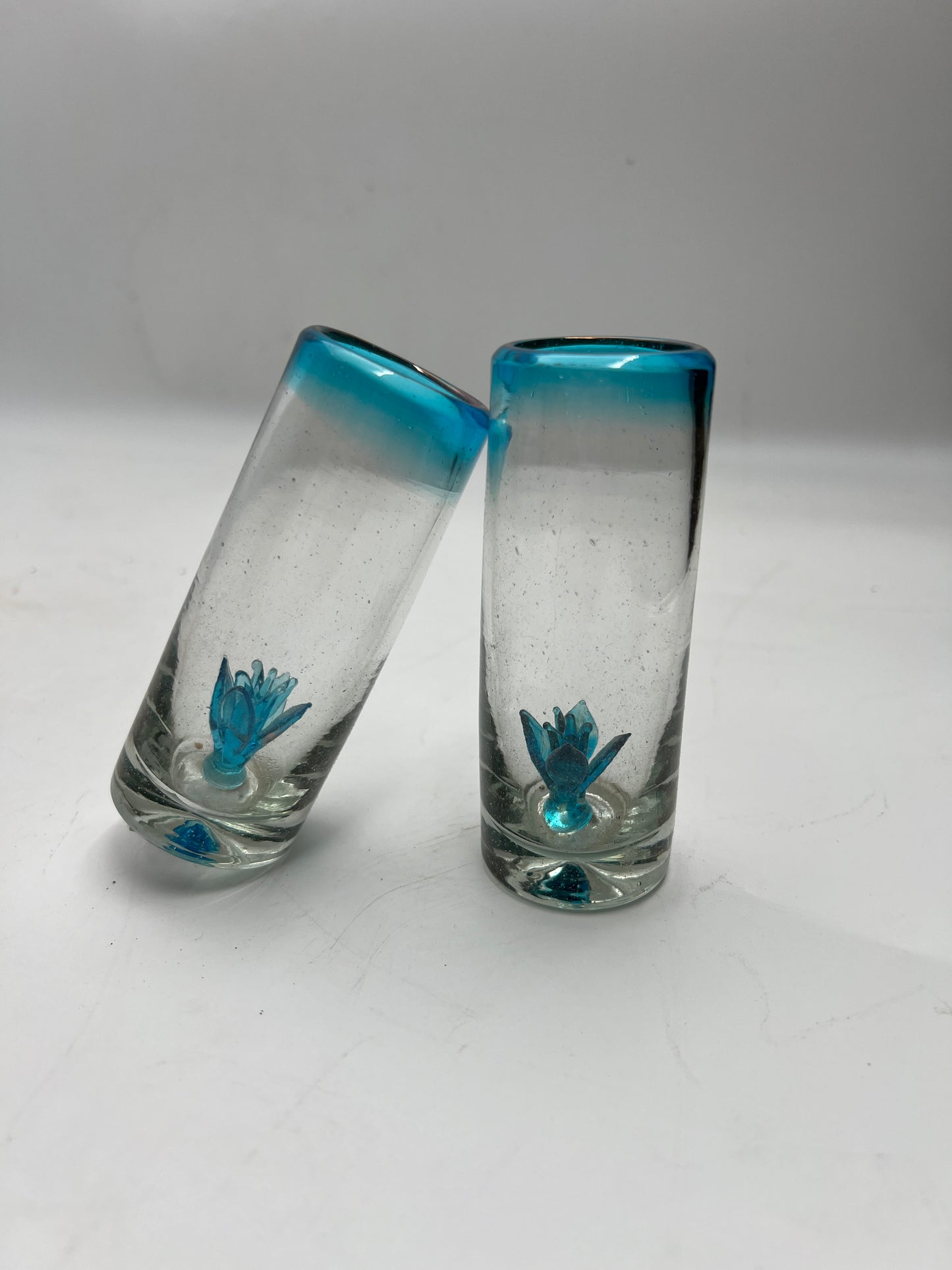 Clear & Blue Blown Glass Agave Tequila Shot Glass