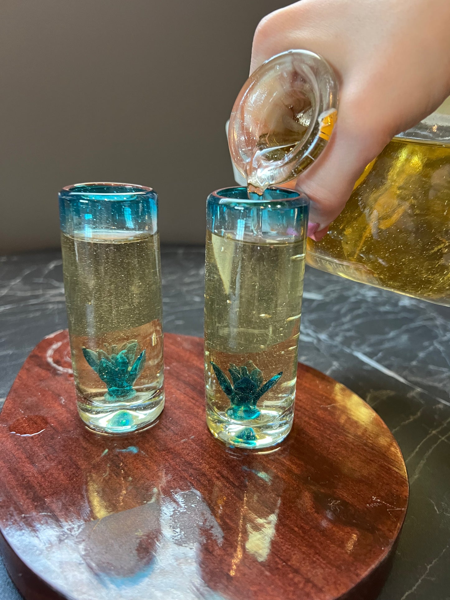 Clear & Blue Blown Glass Agave Tequila Shot Glass